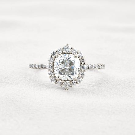 Colorless Moissanite Cushion Cut Vintage Halo Engagement Ring