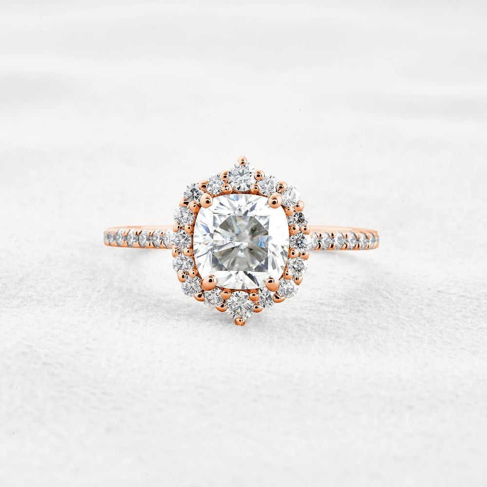 Colorless Moissanite Cushion Cut Vintage Halo Engagement Ring