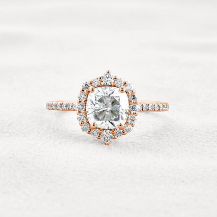 Colorless Moissanite Cushion Cut Vintage Halo Engagement Ring