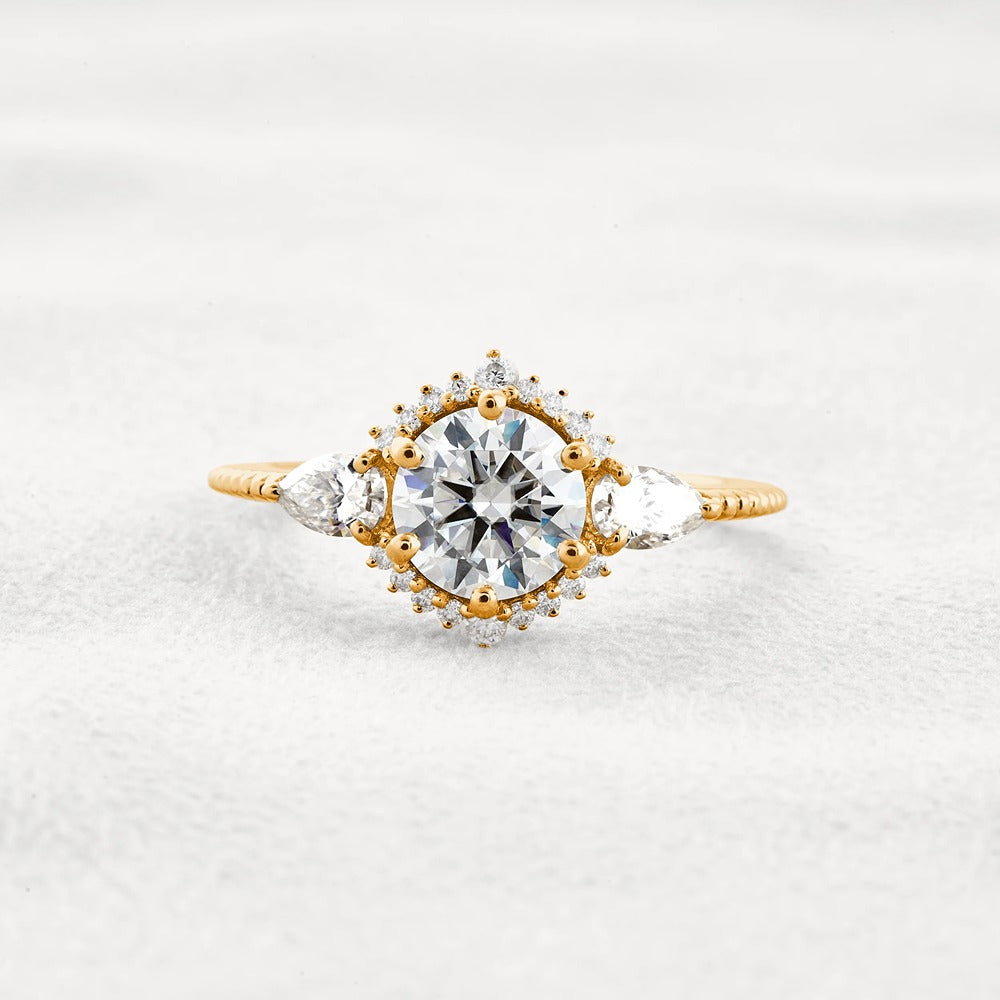 Round Cut Moissanite Fancy Style Engagement Ring