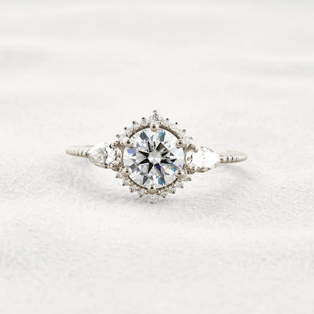 Round Cut Moissanite Fancy Style Engagement Ring
