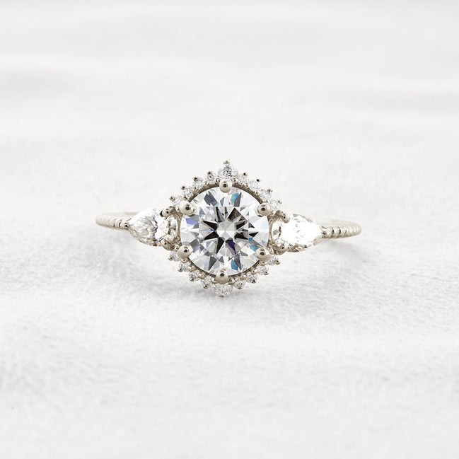 Round Cut Moissanite Fancy Style Engagement Ring