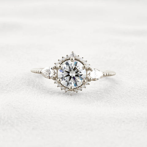 Round Cut Moissanite Fancy Style Engagement Ring
