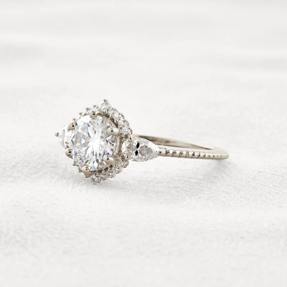 Round Cut Moissanite Fancy Style Engagement Ring