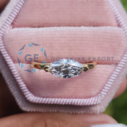 East To West Marquise Cut Solitaire Lab Grown Diamond Ring