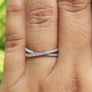 Round Cut Lab Grown Diamond Band Criss Cross Wedding Band