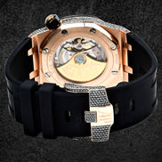 Iced Out Moissanite Diamond Stylish Black Rubber Strap Watch