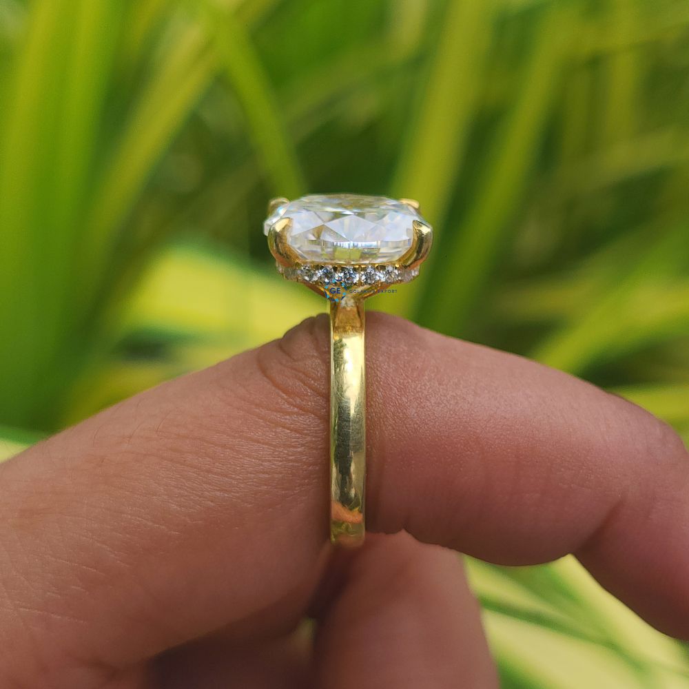 Lab Grown 6 Carat Oval Cut Hidden Halo Engagement Ring