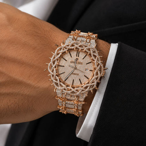 Dual Tone Leafe Style Moissanite Diamond Unique Style Men's Watch