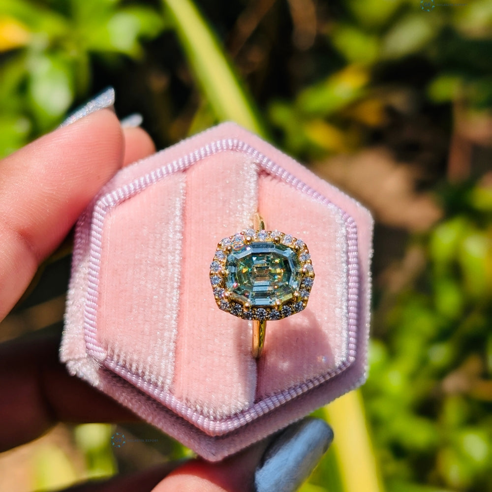 Halo Style Yellow Gold Unique Cut For Women