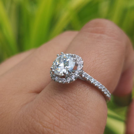 14K Gold Round Cut Lab Grown Halo Engagement Ring