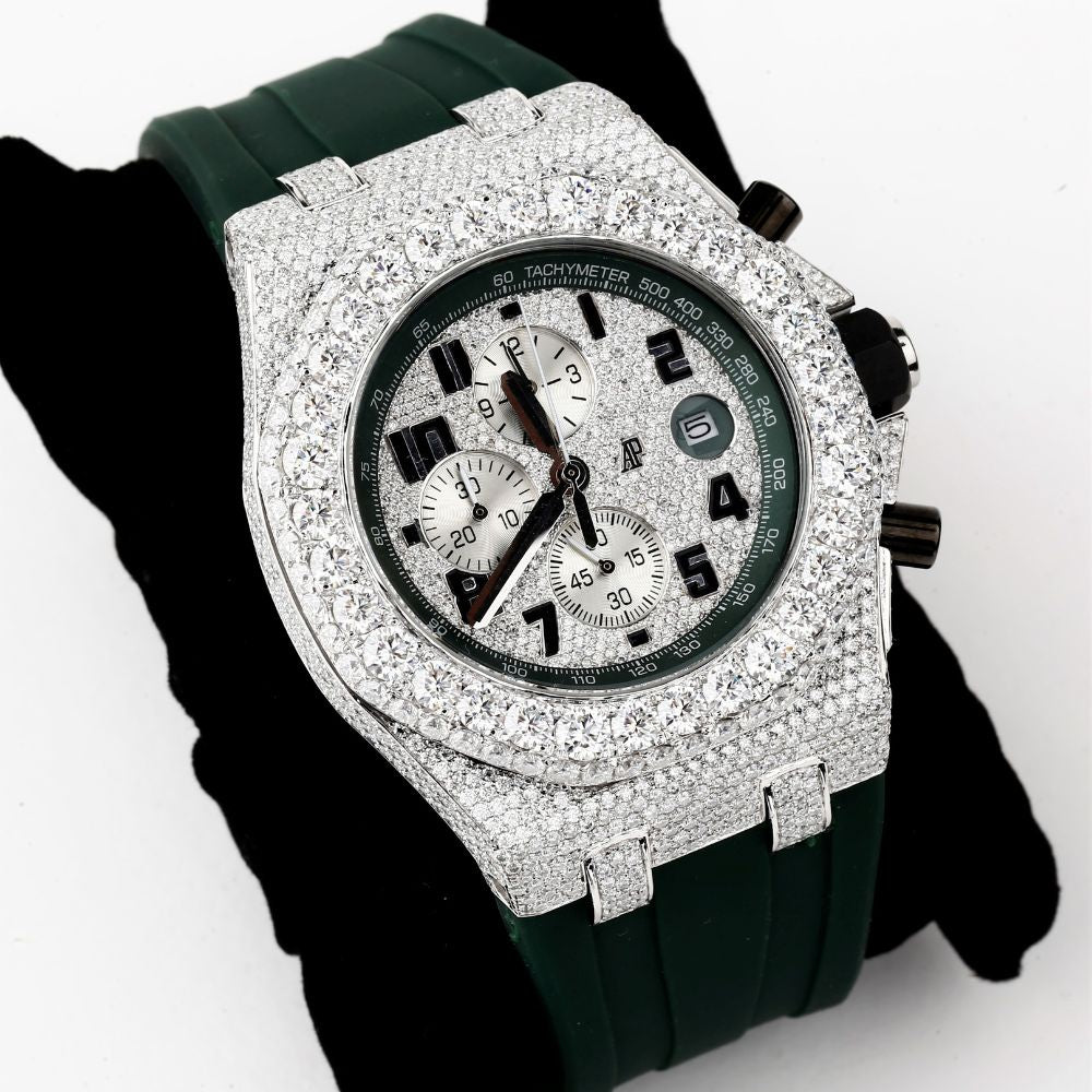Luxury Customize Moissanite Green Belt Watch For Men's