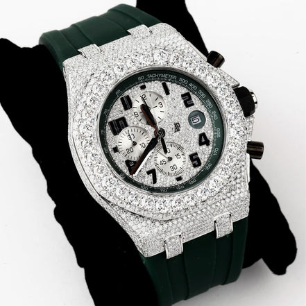 Luxury Customize Moissanite Green Belt Watch For Men's