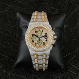 Dual Tone Chrono Dial Handmade Hip Hop Moissanite Watch
