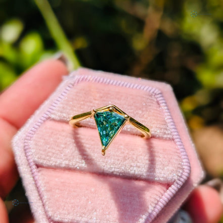 Green Kite Cut Yellow Gold Solitaire Engagement Ring