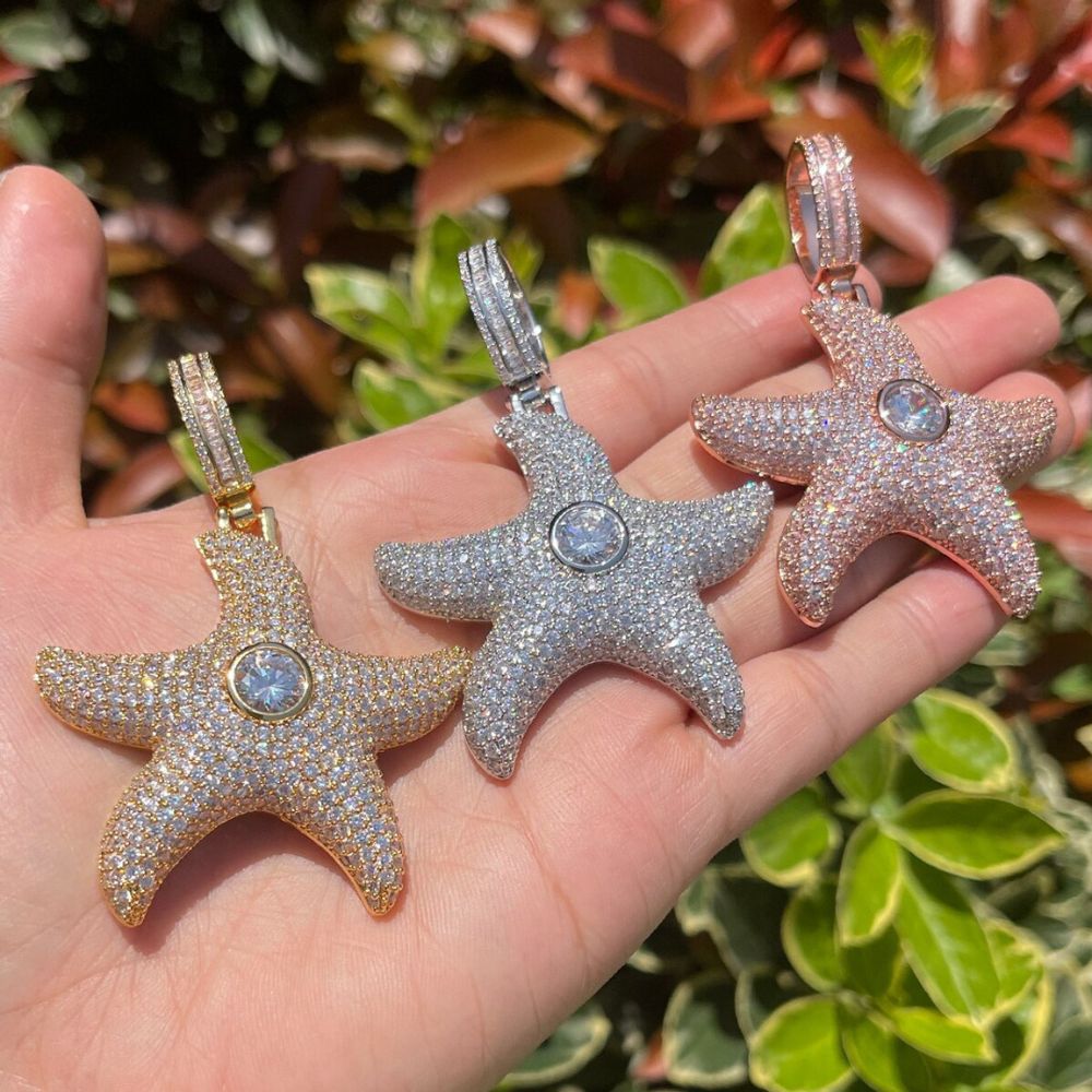 Mossanite Center Stone Superstar Starfish Flooded Ice Streetwear Pendant