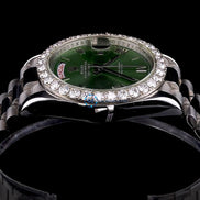 Day Date Moissanite Green Dial Wrist Watch For Men's