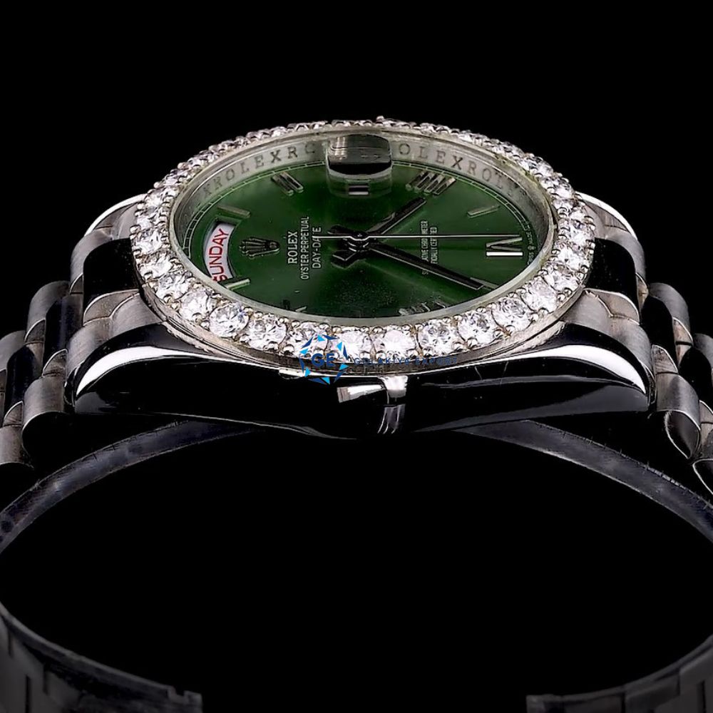 Day Date Moissanite Green Dial Wrist Watch For Men's