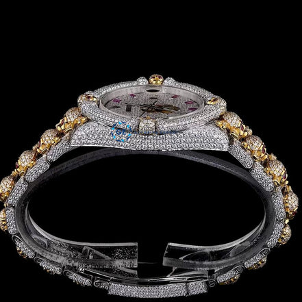 Dual Tone Bust Down Moissanite Luxury Skull Hip Hop Watch