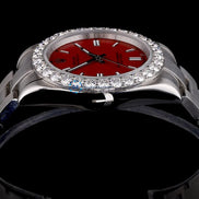 Elegant Red Dial Moissanite Diamond Automatic Watch