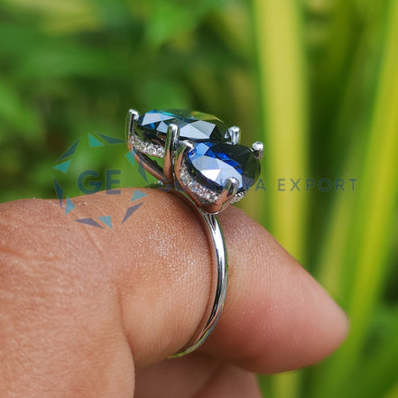 Oval & Pear Cut Blue Stone Lab Diamond Engagement Ring