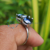 Oval & Pear Cut Blue Stone Lab Diamond Engagement Ring