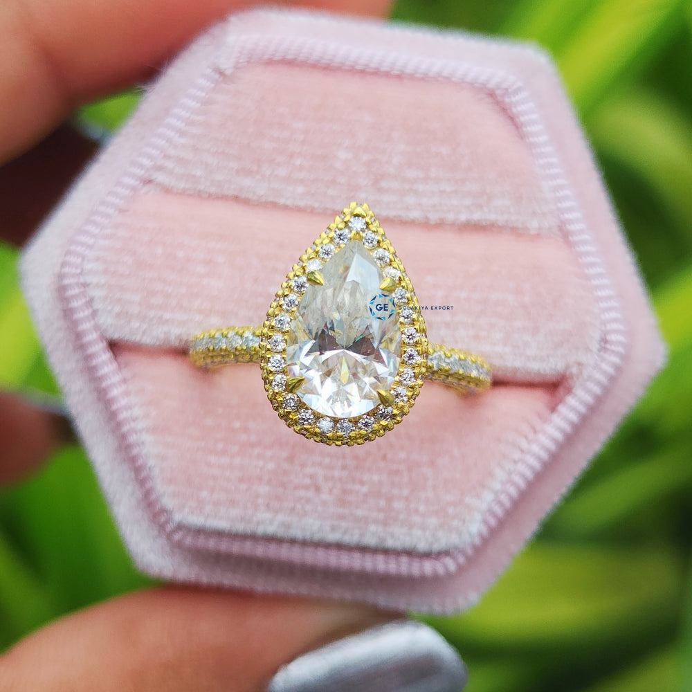 Pear Cut Lab Grown Diamond Micro Pave Wedding Ring