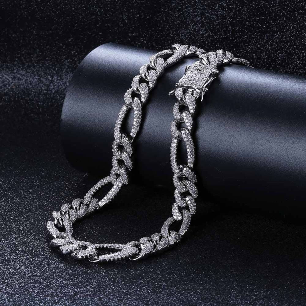 925 Sterling Silver Figaro Link Moissanite Chain