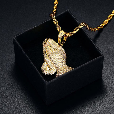 Iced Out Jesus Prey Hand Moissanite Diamond Pendant
