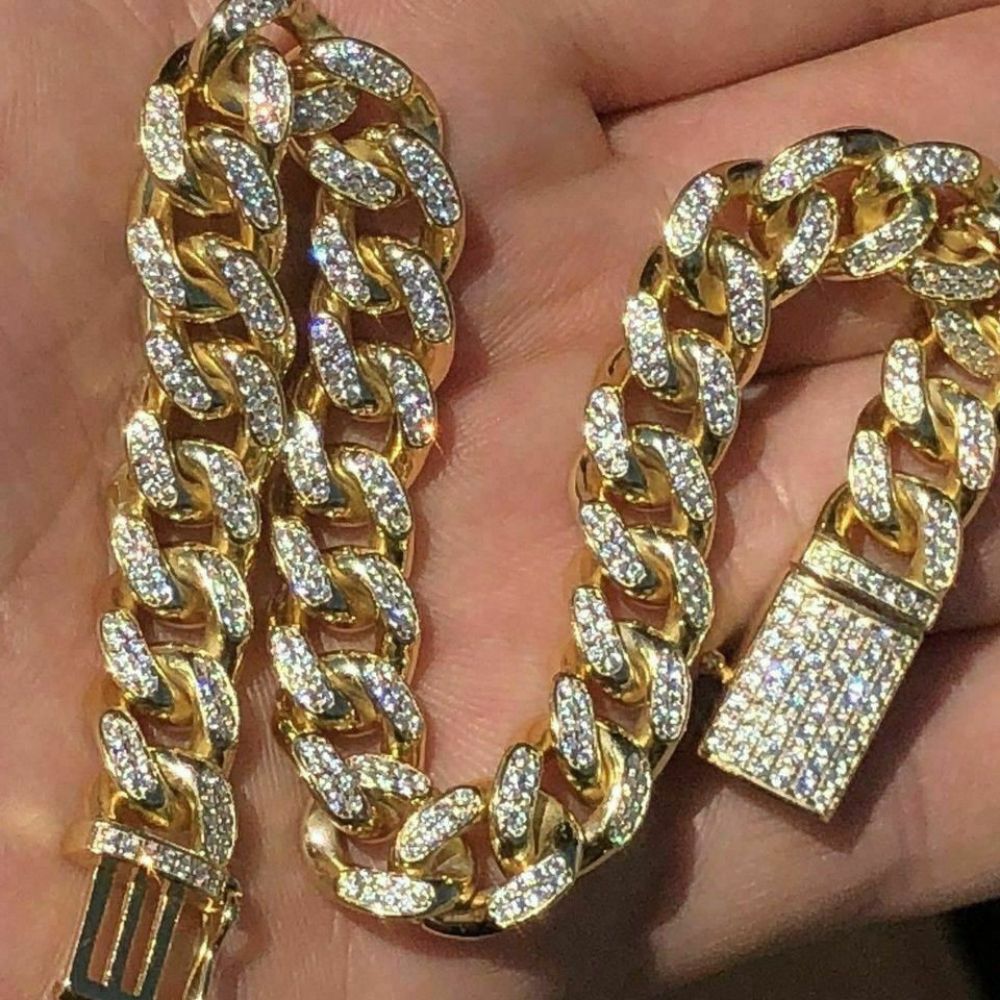 Yellow Tone Cuban Link Moissanite Bracelet