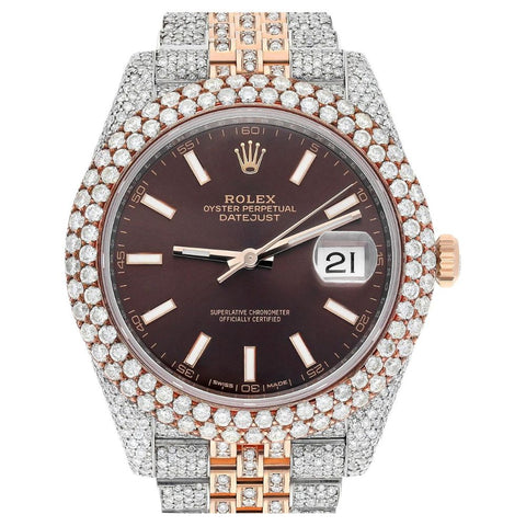 Dual Tone Brown Dial Datejust Iced Out Moissanite Watch