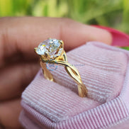 Round Cut Lab Grown Diamond Twisted Band Yellow Gold Ring