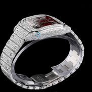 Maroon Roman Dial Automatic Moissanite Wrist Watch