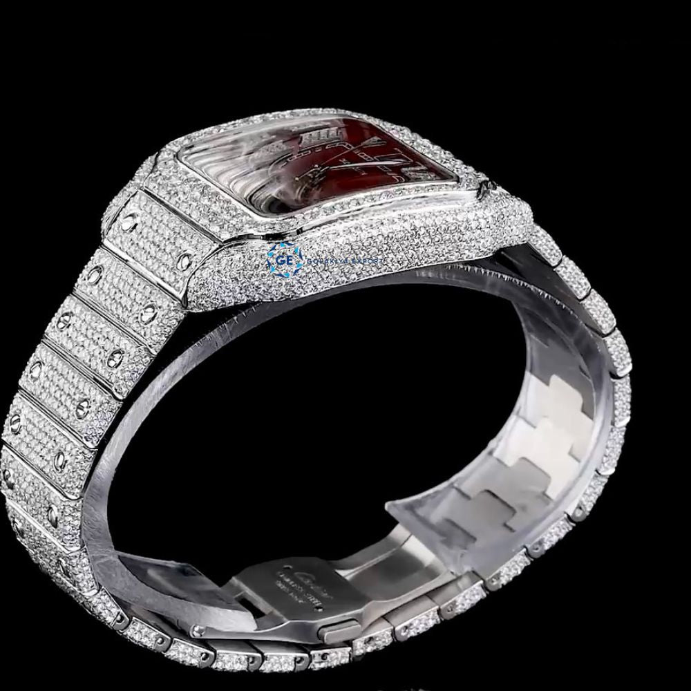 Maroon Roman Dial Automatic Moissanite Wrist Watch