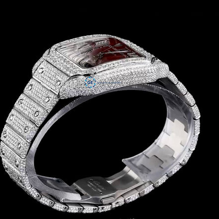 Maroon Roman Dial Automatic Moissanite Wrist Watch