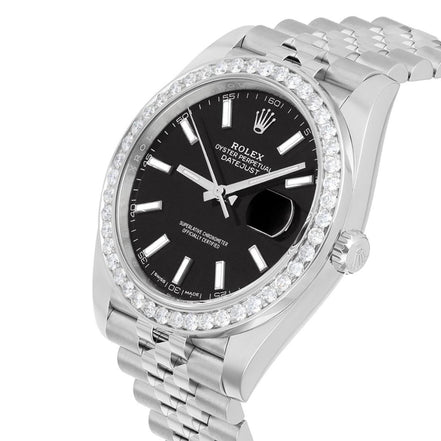 Black Color Dial Stainless Steel Moissanite Watch Gift For men's