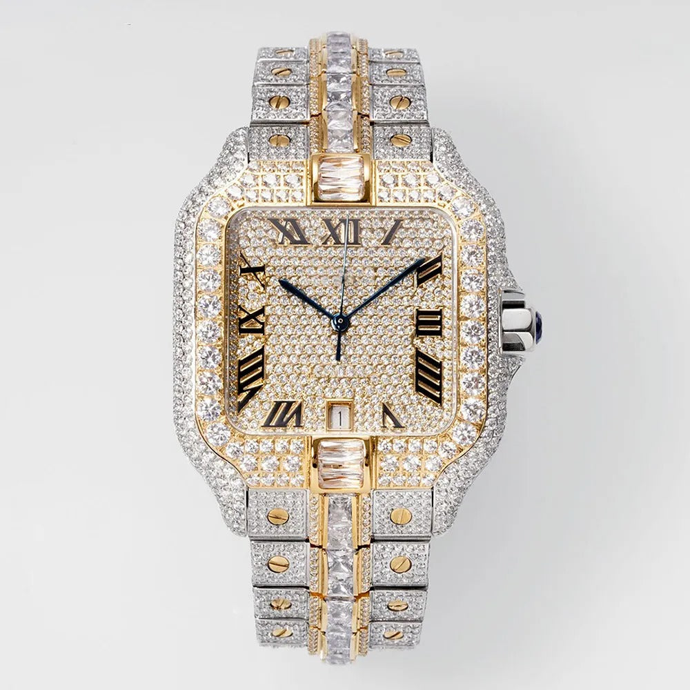 Luxury Arabic Dial VVS1 Moissanite Dual Tone Hip Hop Watch