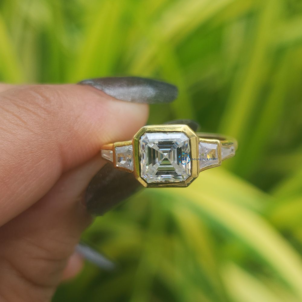 Asscher Cut Lab Grown Five Stone Ring For Women