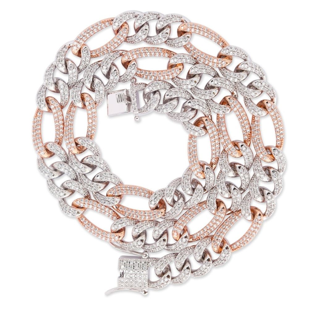 925 Sterling Silver Figaro Link Moissanite Chain