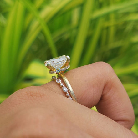 Oval Cut Hidden halo Lab Grown Diamond Wedding Ring Set With Matching Band