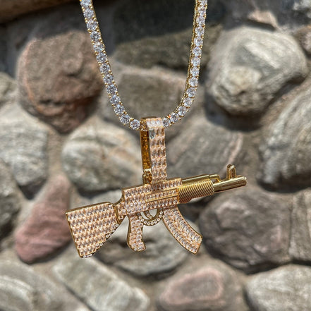 Iced Out Moissanite AK 47 Hip Hop Silver Pendant