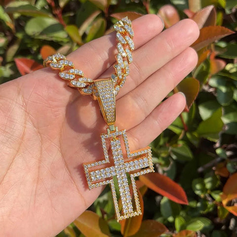 Moissanite Pendant Iced Out Hollow Cross Pendant For Men's