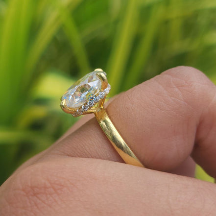 Lab Grown 6 Carat Oval Cut Hidden Halo Engagement Ring