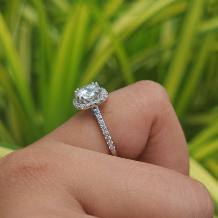 14K Gold Round Cut Lab Grown Halo Engagement Ring