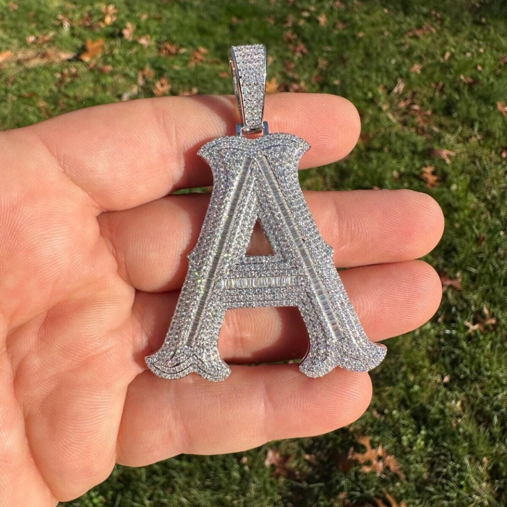 Excellent Cut Moissanite 925 Silver Name Latter Pendant