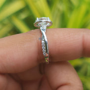Lab Grown Oval Cut Halo Engagement Ring With Twisted Band