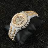 Dual Tone Chrono Dial Handmade Hip Hop Moissanite Watch