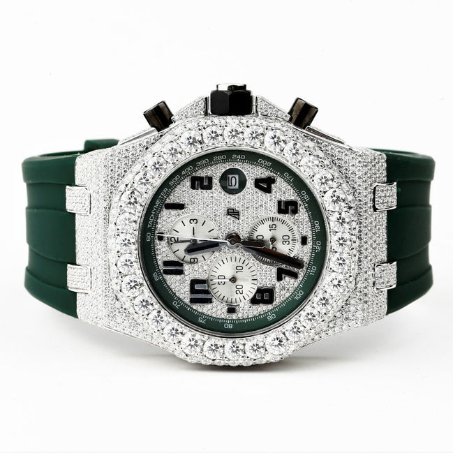 Luxury Customize Moissanite Green Belt Watch For Men's