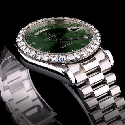 Day Date Moissanite Green Dial Wrist Watch For Men's