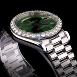 Day Date Moissanite Green Dial Wrist Watch For Men's